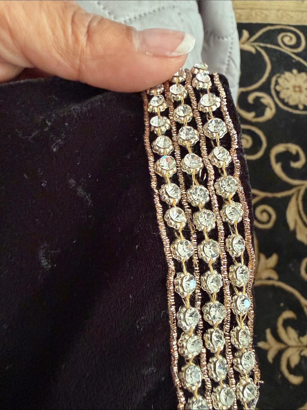 Black Velvet Top with Intricate Crystal Embellishment - Picture 5 of 14